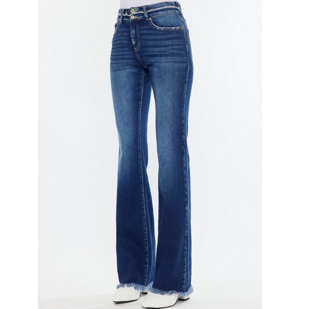 Kancan Maurices high rise curvy bootcut jeans raw hem boho ripped pockets